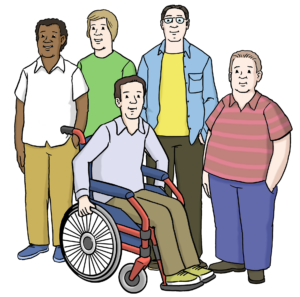 Gruppe von Cis-Männern (gezeichnet)